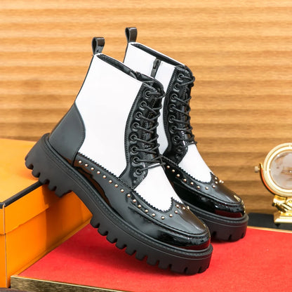 Autumn Men Platform Boots Casual Genuine Leather Shoes Personalized Design Motorcycle Boots Thick Sole Sneakers Party...