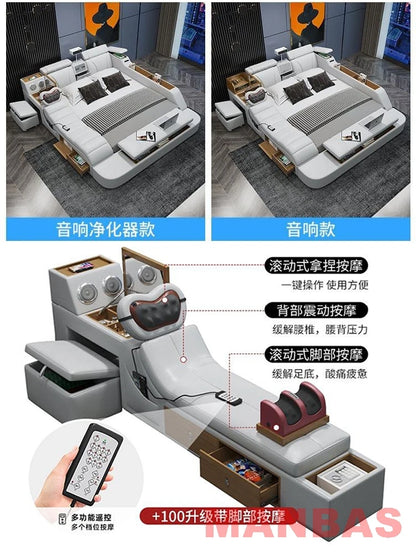 Modern Tech Smart Bed, King/Queen Size Genuine Leather Bed with Projector,USB, Speaker, Luxury Multifunction Bed, All In...