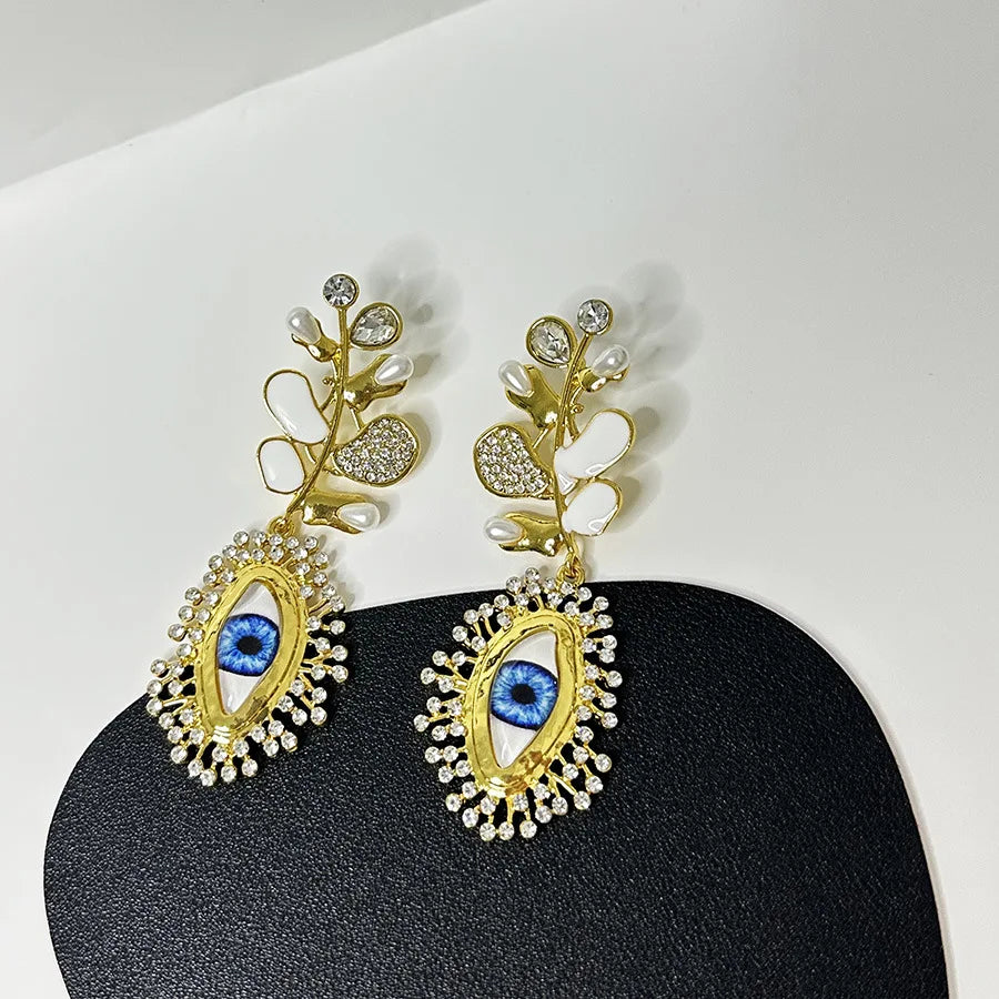 Fashion Pendant Earrings New Retro Surreal Art Abstract Unique Personality Evil Eye Shiny Crystal Earrings Exaggerated Jewelry