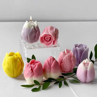 DIY Flowers Tulip Silicone Mold Handmade Scented Candle Plaster Resin Molds Homemade Cookies Chocolate Candy Baking Tool