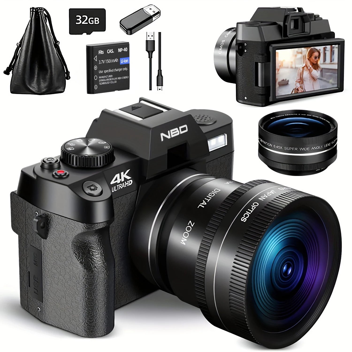 NBD Compact Digital Photography Camera4K Wireless Network Camera Retro Vlog Recorder YouTube 48MP Camera 3"flip Screen - Kimlud