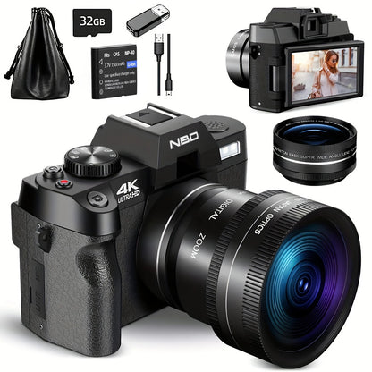 NBD Compact Digital Photography Camera4K Wireless Network Camera Retro Vlog Recorder YouTube 48MP Camera 3"flip Screen - Kimlud