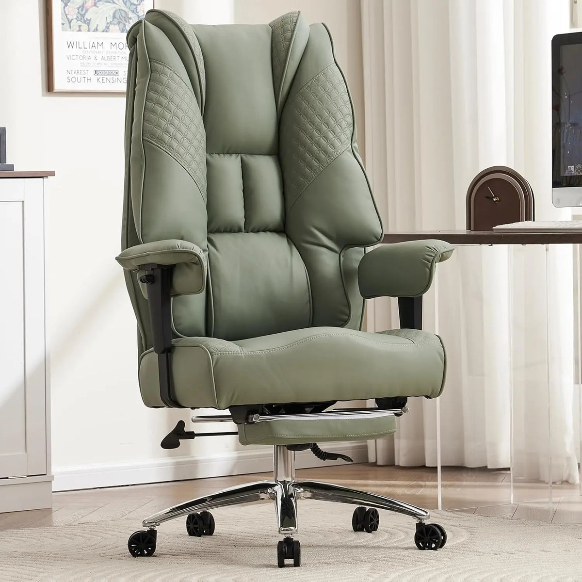 Ergonomic Executive Office Chair with Footrest, 400lbs Capacity, Lumbar Support for Back Pain Relief in Light Green |...