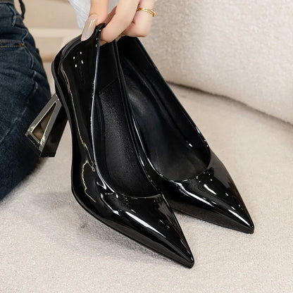 Pointed Toe Special Heel High Heels Women's Light Mouth Sexy Explosive Patent Leather Versatile Single Shoes