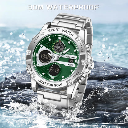 LIGE New Electronic Watches for Men Leather Men Military Sport Waterproof Dual Display Watch Quartz WristWatch Chronograph Clock