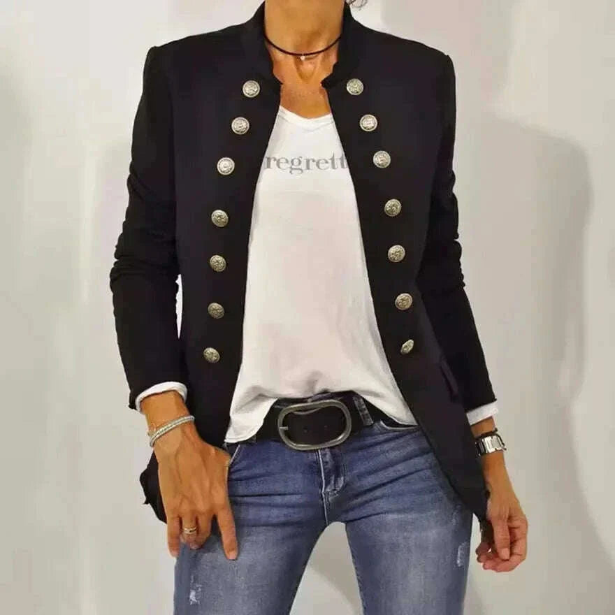 Women's Solid Color Stand Up Collar Cardigan Button Decoration Casual Jacket Autumn/winter 2024 Autumn