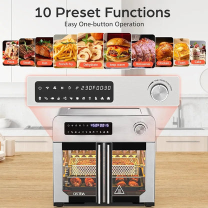 French Door Air Fryer Toaster Oven Combo 102 Recipes 7 Accessories Extra Large Airfryer Convection Oven Countertop 10-in-1 30 F