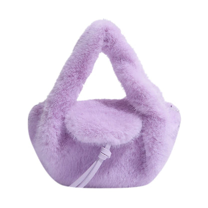 Cute Tan Faux Fur Top Handle Bag 2-in-1 Crossbody Bag Winter Warm Casual Handbag Ideal for Dating Shopping Outings for Women