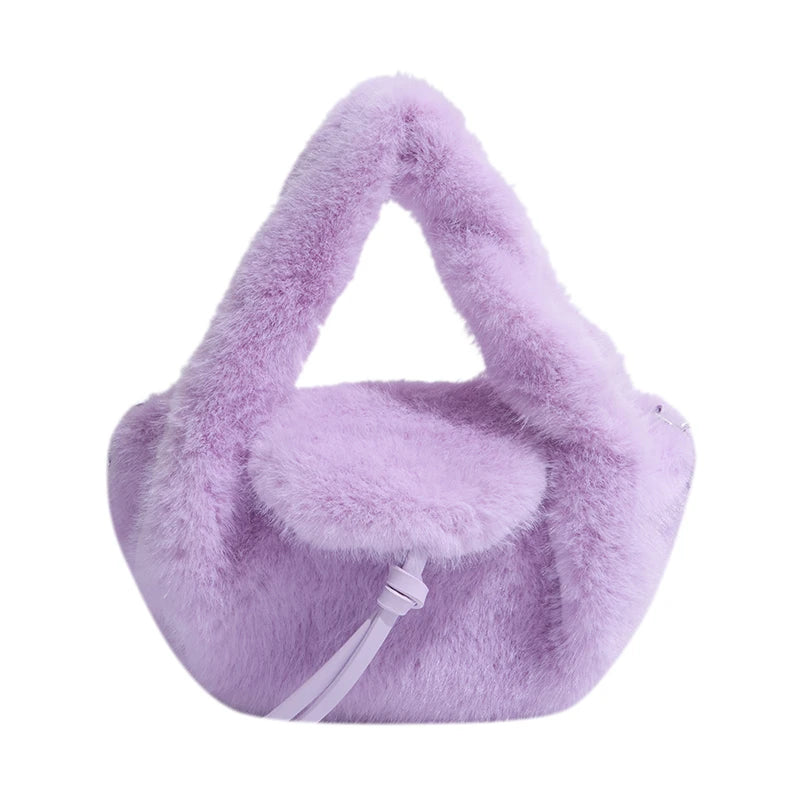 Cute Tan Faux Fur Top Handle Bag 2-in-1 Crossbody Bag Winter Warm Casual Handbag Ideal for Dating Shopping Outings for Women