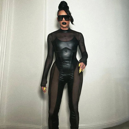 Cat Woman Agents Combat Uniform Black Punk Tight Jumpsuit Cosplay Movie Game Virtual World Alien Robot Mesh Hollow Bodysuit New