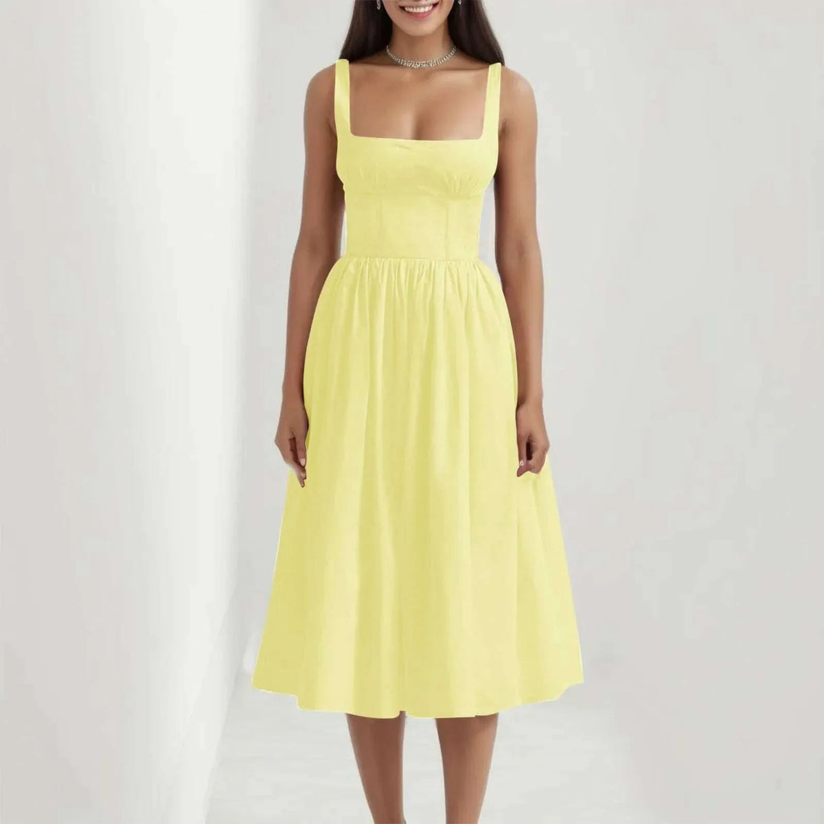 Elegant Square Collar Summer Dresses for Women Sexy Spaghetti Strap Holiday Beach Sundress Corset Bandage Party Long Dress Robe