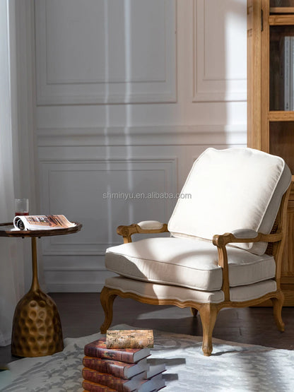 French farmhouse antique wooden armchair lounge living room furniture with stool accent chair | Kimlud Office Luxury Chair