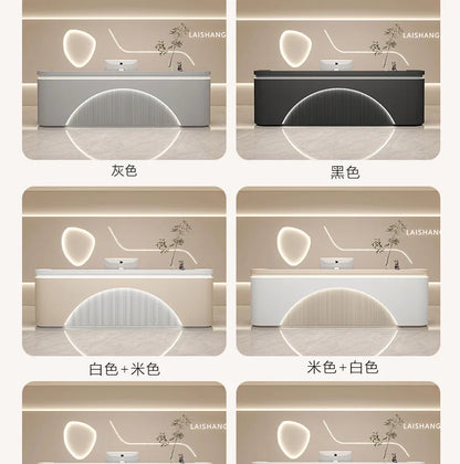 Unique White Reception Desks Organizers Display Drawer Led Lights Reception Desks Aesthetic Modern Bureau Commercial Furniture - Kimlud