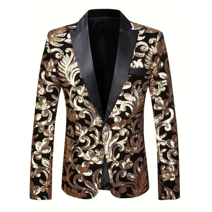 Shiny Sequin Embellished Single Button Stage Performance Outerwear in Blue Gold Green Purple Options for Men's Red Suit...