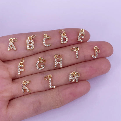 Gold Color Hip Hop 26 Initials Letter Pendant A-Z Alphabet CZ Zircon Necklace Earrings Jewelry Accessories Women...