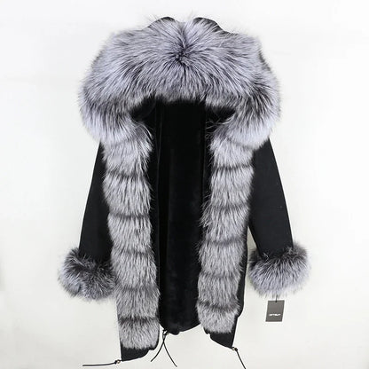 OFTBUY 2024 Fashion Winter Jacket Women Real Fur Coat Natural Real Fox Fur Collar Loose Long Parkas Big Fur Outerwear Detachable