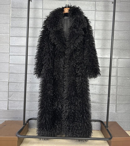 2025 Winter New Colorful Women's Furry Coat Rose Pink Faux Fur Coat Suit Collar Autumn Winter Thick Cardigan Long...