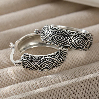 Exotic Style Carving Pattern Hoop Earrings Classic Silver Plated Bohemian Style Women's Earrings Fashion Jewelry...