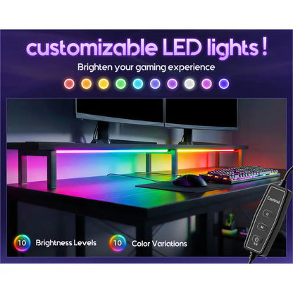 48 inch Gaming Desk with LED Lights amp Power Outlets, Computer Desk with Monitor Stand amp Storage Shelves, CPU Stand, Home Of - Kimlud