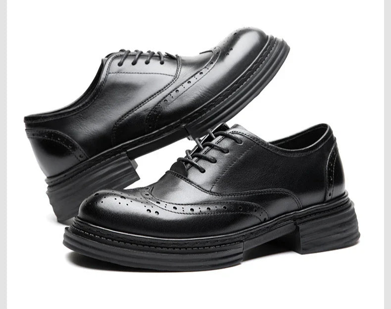 Retro Mens Casual Business Shoes Luxury Genuine Leather 2025 Spring Fashion Platform Handmade Quality Brogues Formal Shoes Male