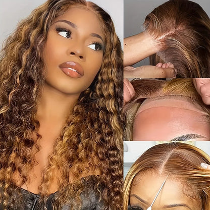 200% 13x4 Highlight Human Hair Wig Deep Wave Lace Front Wig For Women 13x4 Ombre Lace Frontal Wig Human Hair Free Part...