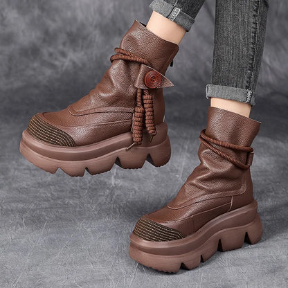DRKANOL Fashion Thick Bottom Retro boots Women Autumn Winter Thick Plush Warm Platform Wedges Heel Back Zipper Ankle Boots Lady
