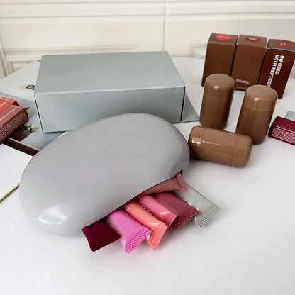 Original Luxury Woman Cosmetic Mirror Lipstick Blush Lip Gloss Portable Soft Silicone Storage Bag Toast Ribbon Gifts Cover