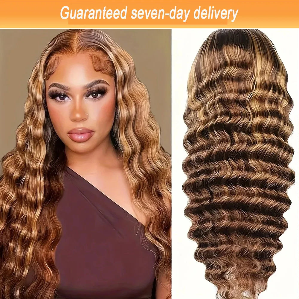 200% 13x4 Highlight Human Hair Wig Deep Wave Lace Front Wig For Women 13x4 Ombre Lace Frontal Wig Human Hair Free Part...