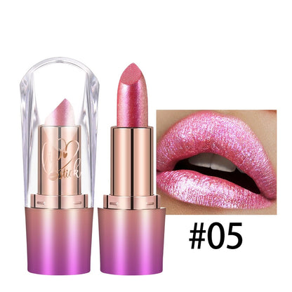 Rose Metallic Lipstick Glitter Lip Glaze Waterproof Long Lasting Moisturize Bright Red Pearlescent Shiny Lipgloss Makeup 6color