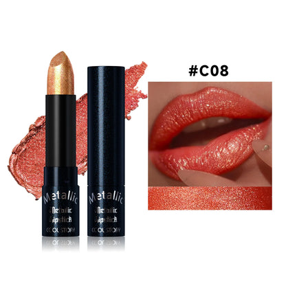 15Colors Metallic Glitter Lipstick Waterproof Lasting Diamond Pearlescent Metallic Lipstick Blue Lip Gloss Women Makeup Cosmetic