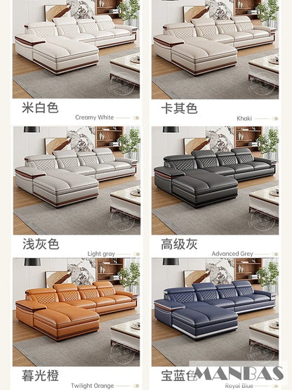 Linlamlim Premium Italian Genuine Leather Sofa Set for Living Room with Adjustable Headrests, Bluetooth Speaker, Wireless Charge