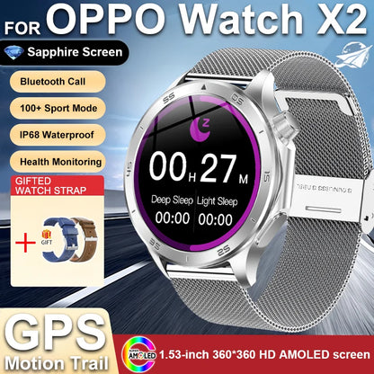 2025 NEW OPPO WANCH X2 MAX Outdoor Sports Men SmartWatch GPS Motion Trajectory Compass AMOLED Screen IP67 Waterproof Smart Watch