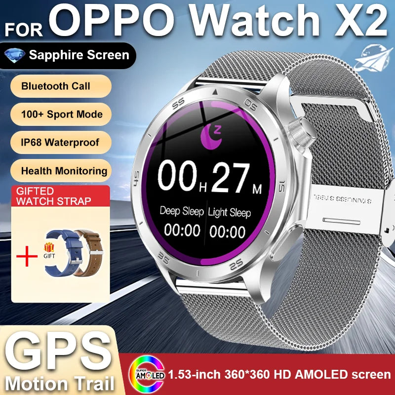 2025 NEW OPPO WANCH X2 MAX Outdoor Sports Men SmartWatch GPS Motion Trajectory Compass AMOLED Screen IP67 Waterproof Smart Watch