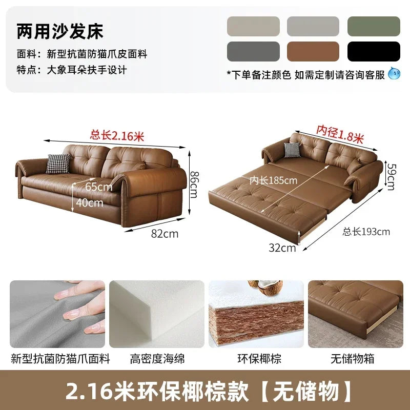 European Living Room Sofa Bed Brown Faux Leather Italian Modern Sleeper Double Couch Chaise Lounge Small Divano Letto...