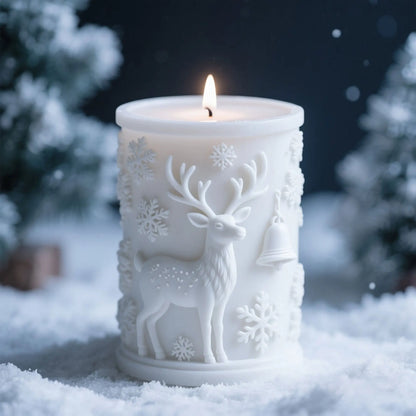 3D Relief Cylinder Christmas Snowflake Elk Silicone Candle Mold Christmas Tree Santa Aroma Plaster Mold Candle Making Supplies