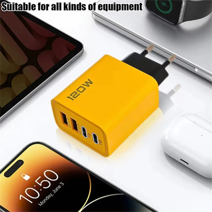 120W 4 Port Type C Fast Charging USB Phone Charger Adapter US EU Plug Charger For iPhone Xiaomi Huawei Quick Charge Wall Charger