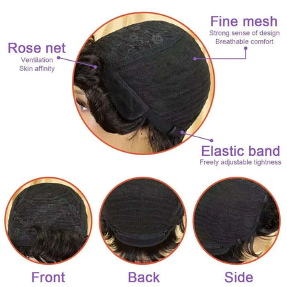 Short Pixie Cut Wig Human Hair For Women Machine Made Wigs With Bangs Colored Wig 180 Density