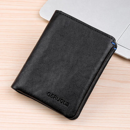 Plant Tanned Top Layer Genuine Cowhide Short Wallet RFID Blocking Large Capacity Card Slot Design ID Card Mirror Window...