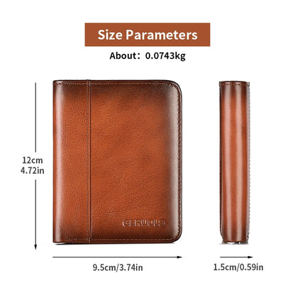 Compact Wallet, Made from Top-Grain Brown Leather with a Gradient Finish, Featuring Built-In RFID Protection Against...