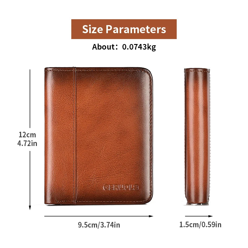 Compact Wallet, Made from Top-Grain Brown Leather with a Gradient Finish, Featuring Built-In RFID Protection Against...