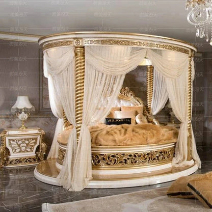 European Luxury Round Bed Castle Wood Bedroom Wedding Double Bed Comfortable Adult High Quality Letto Matrimoniale...