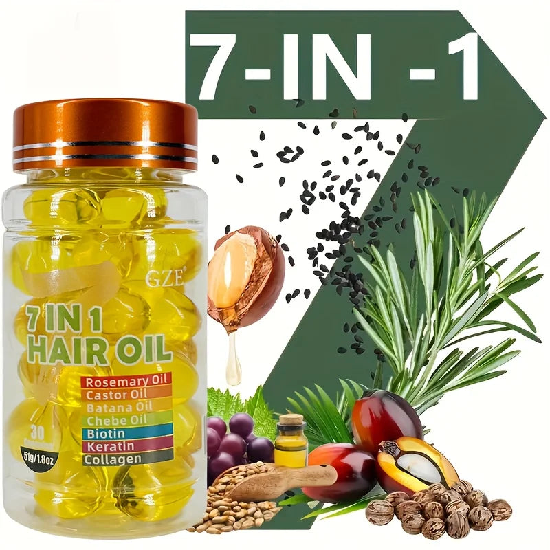 GZE 7-IN-1 Hair Oil Enriched With Rosemary Oil Castor Oil Batana Oil Chebe Oil Biotin Keratin Collagen Hydrating...