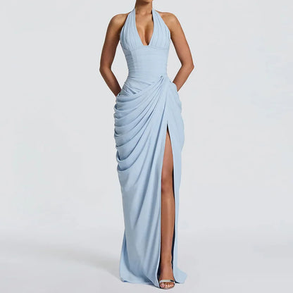 Women's Sleeveless Patchwork Maxi Dress Summer Halter Backless Party Dress Elegant Bandage Style Solid Color Holiday...