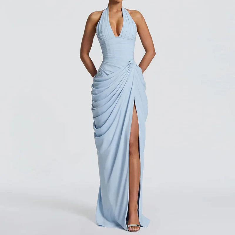 Women's Sleeveless Patchwork Maxi Dress Summer Halter Backless Party Dress Elegant Bandage Style Solid Color Holiday...