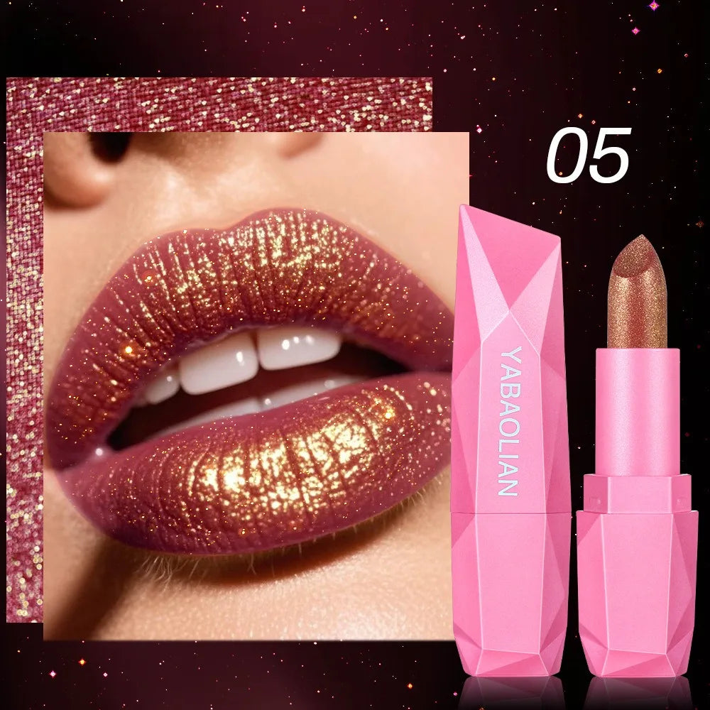 Gold Sparkling Brown Metallic Glitter Lipstick Long-Lasting Waterproof Non-Fade Shimmer Glitter Pearl Sexy Nude Lip...