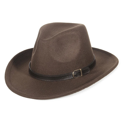 Autumn Winter Western Cowboy Hat for Men Women Wide Brim Fedora Jazz Hats Cowgirl Hat with Belt | Kimlud Outdoor Mid...