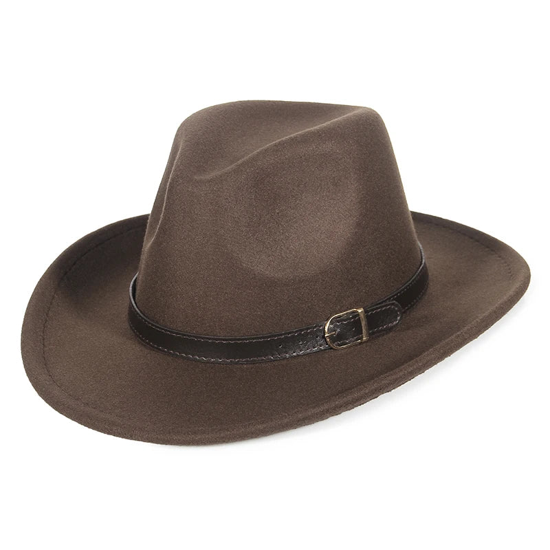 Autumn Winter Western Cowboy Hat for Men Women Wide Brim Fedora Jazz Hats Cowgirl Hat with Belt | Kimlud Outdoor Mid...
