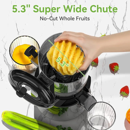 Cold Press Juicer with 5.3Inch Large Feed Chute for Whole Vegetables and Fruits Delivers 99 High Juice Yield UltraQuiet Operati