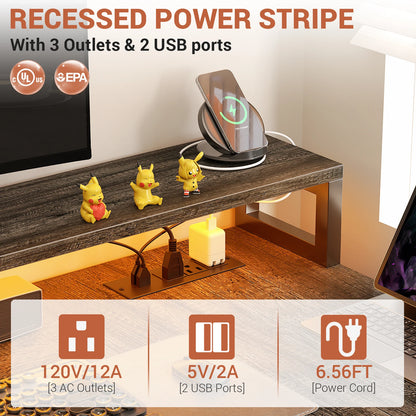 Aheaplus Reversible L Shaped Desk / Home Office Desk / Gaming Desk with File Drawer & Power Outlet & LED Strip - Kimlud