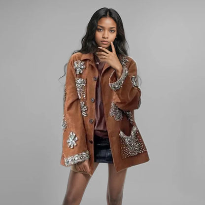 WTHT 2025 Spring Fashion Women's Rivet Flower Loose Casual Jacket New Trendy Long Sleeves Single Breasted Coat Female 1LS713